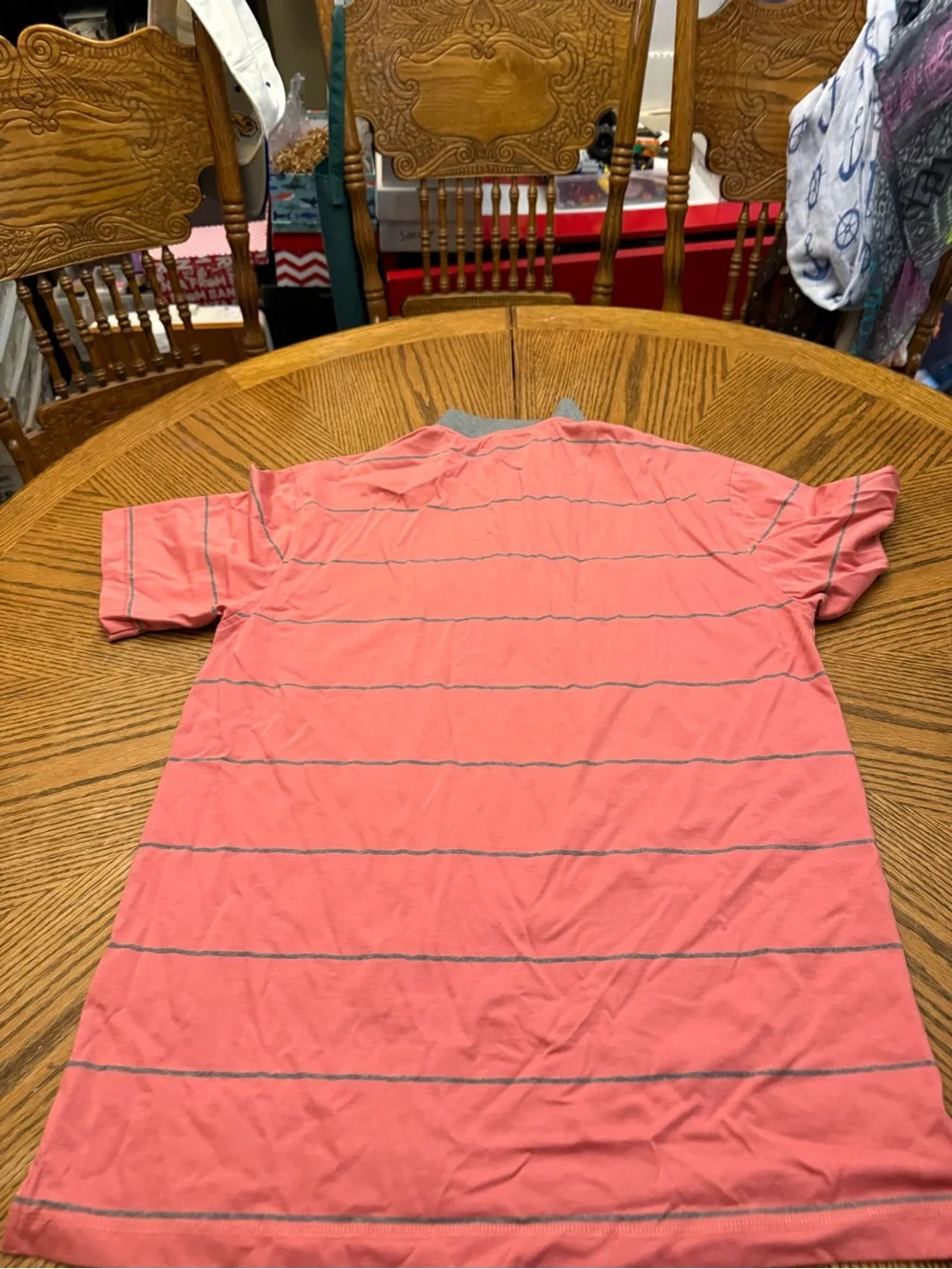 Linksoul Coral Stripe Polo with Gray Collar